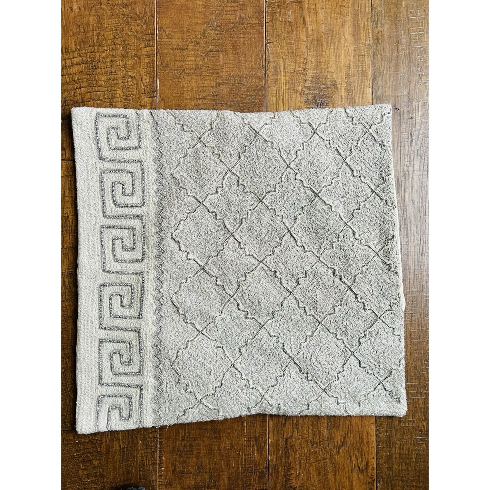 Pottery Barn 20x20 Beaded Gray Cotton Greek‎ Key Pattern Pillow Cover 1112762